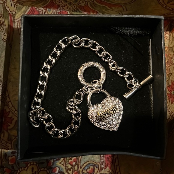 Coach sparkly heart pendant charm silver NEW in box